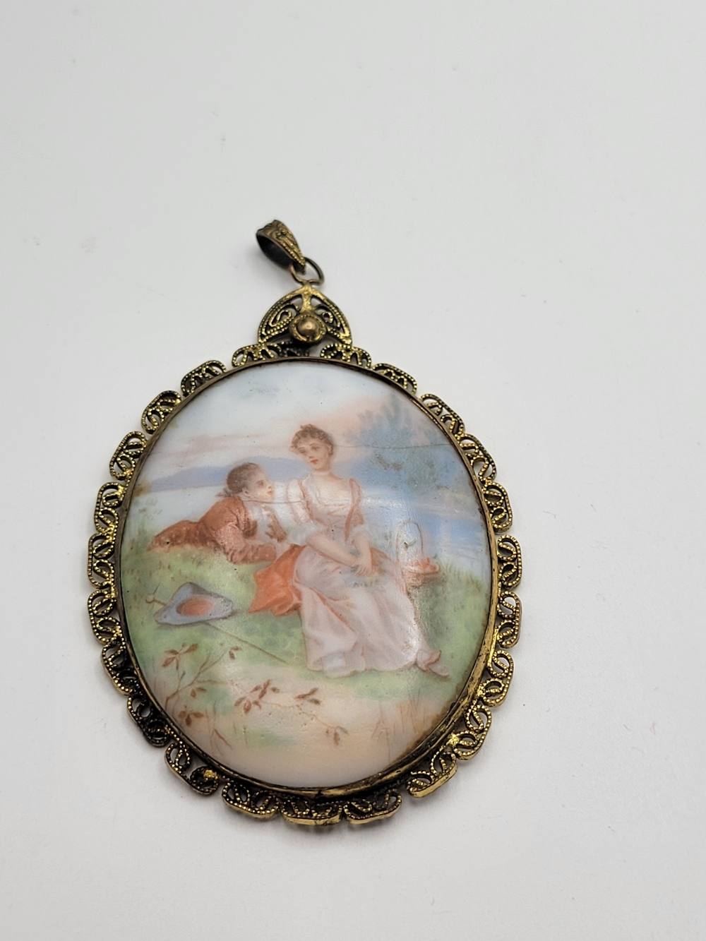 Vintage Victorian Made in Czechoslovakia Romance Porcelain Necklace pendant